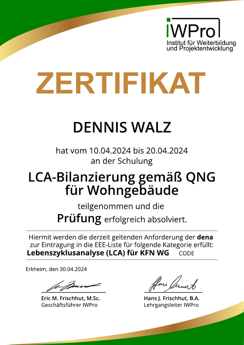 Vorschau: LCA-Bilanzierung für Wohngebäude – Dennis Walz